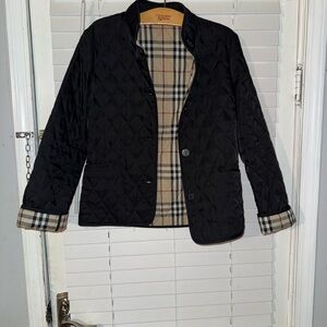 Burberry Black Quilted Jacket with Plaid Interior size small like new